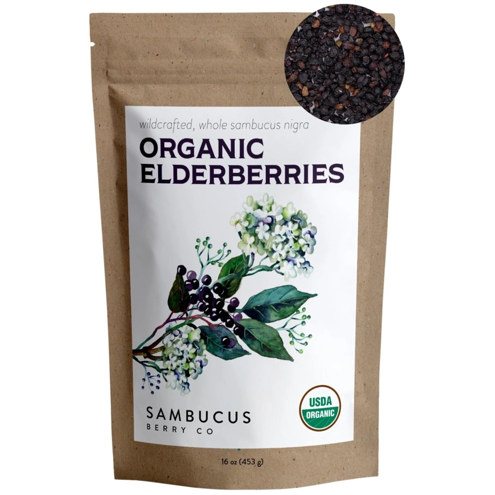 Waterglider International Certified USDA - 100% Organic Dried Elderberries - 1lb Bulk - Non-Irradiated, Non-GMO, Whole Black Elderberry Immune Support - Raw Vegan Sambucus 1 Pound