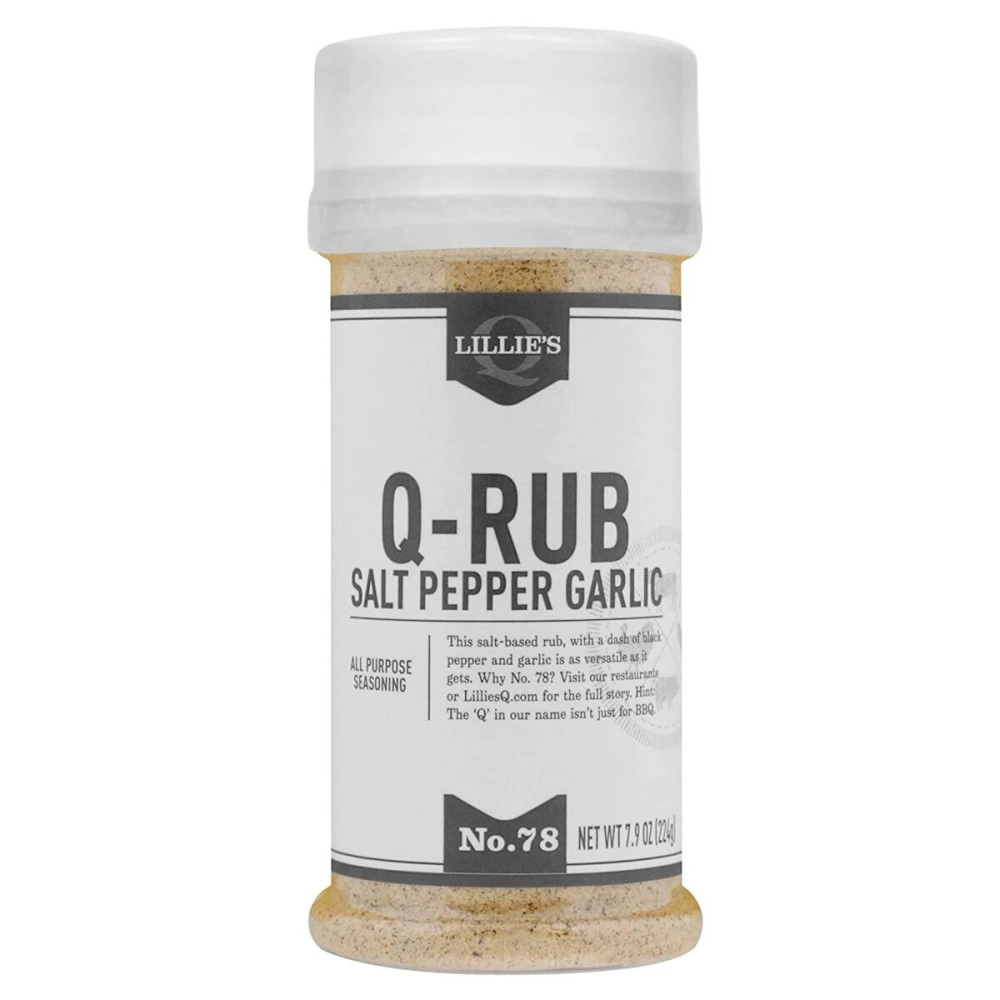 Lillie\'s Q - Q-Rub BBQ Rub, Salt-Based BBQ Rub, All-Purpose Barbeque Rub, Garlic & Black Pepper, Perfect Shaving Seasoning for Beef, Pork, Chicken, & Turkey (8 oz)