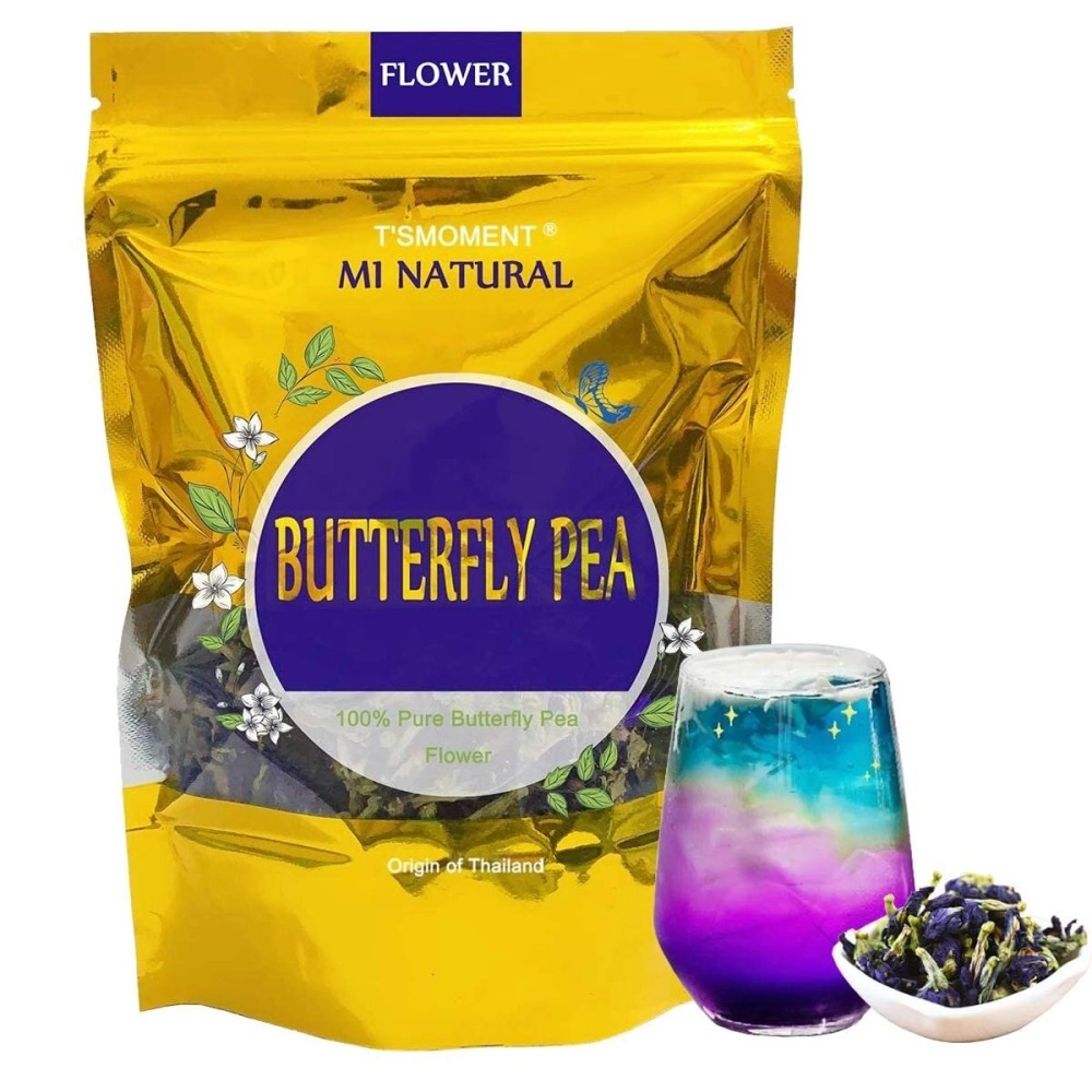 T\'SMOMENT Pure Dried Butterfly Pea Flower Tea 100 % Premium Organic Butterfly Pea Tea 50g(1.76 Oz.) GMO Free Butterfly Pea Flowers For blue & purple Drinks, Food Coloring