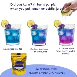 T\'SMOMENT Pure Dried Butterfly Pea Flower Tea 100 % Premium Organic Butterfly Pea Tea 50g(1.76 Oz.) GMO Free Butterfly Pea Flowers For blue & purple Drinks, Food Coloring