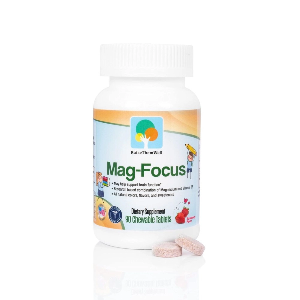 Raise Them Well Magnesium Focus Supplement for Kids - Natural Strawberry Flavored Chewable Kids Focus Vitamins, Focus, and Attention Supplement for Kids