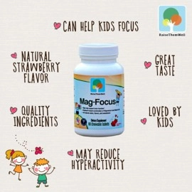 Raise Them Well Magnesium Focus Supplement for Kids - Natural Strawberry Flavored Chewable Kids Focus Vitamins, Focus, and Attention Supplement for Kids
