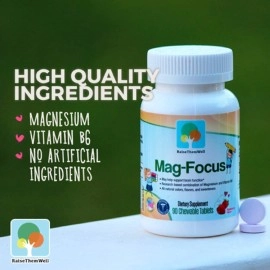 Raise Them Well Magnesium Focus Supplement for Kids - Natural Strawberry Flavored Chewable Kids Focus Vitamins, Focus, and Attention Supplement for Kids