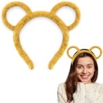 LEGLO Winter Thick Plush Headband Round Mouse Bear Ears Makeup Hair Hoop for Women Girls Bandana Hair Accessories Yellow