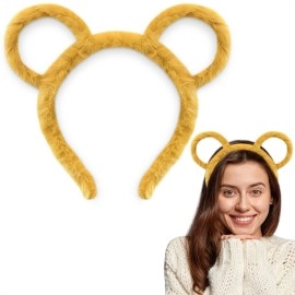 LEGLO Winter Thick Plush Headband Round Mouse Bear Ears Makeup Hair Hoop for Women Girls Bandana Hair Accessories Yellow