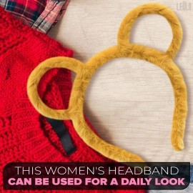 LEGLO Winter Thick Plush Headband Round Mouse Bear Ears Makeup Hair Hoop for Women Girls Bandana Hair Accessories Yellow
