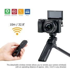 JJC VCT-VPR1 Compact Remote Control Tripod Stand for Sony ZV-1 A7R IV A7 III A7S III A6000 A6600 A6500 A6400 A6300 A6100 RX100 VII RX10 FDR-AX53 AX33 AX43 AX100 AX700 HDR-CX405 CX440 CX455 CX675 CX900