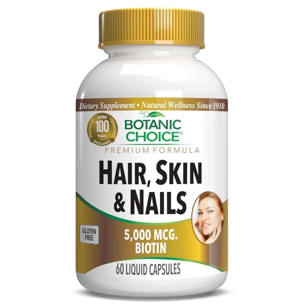 Botanic Choice - Ultra Premium Hair Skin Nails Support Supplement with 5,000 mcg Biotin Folate Collagen - Super Antioxidant Blend Vitamins for Women - 60 Liquid Pills