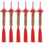 ISKYBOB Chinese Feng Shui Coins, Set of 6 I Ching Coins with Red Chinese Knot String Vintage Lucky Fortune Coins Charm for Home Car Hanging Decoration