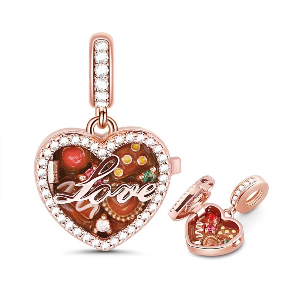 GNOCE Chocolate Box Charm Pendant Sterling Silver A Box of Love 18K Rose Gold Plated Charm Bead Fit Bracelet/Necklace for Women