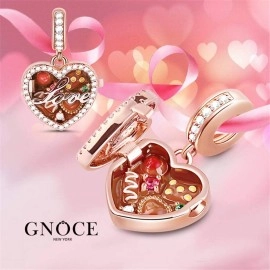 GNOCE Chocolate Box Charm Pendant Sterling Silver A Box of Love 18K Rose Gold Plated Charm Bead Fit Bracelet/Necklace for Women