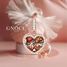 GNOCE Chocolate Box Charm Pendant Sterling Silver A Box of Love 18K Rose Gold Plated Charm Bead Fit Bracelet/Necklace for Women