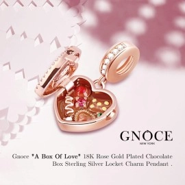 GNOCE Chocolate Box Charm Pendant Sterling Silver A Box of Love 18K Rose Gold Plated Charm Bead Fit Bracelet/Necklace for Women