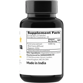 MONOHERB Punarvana 400 mg - 90 Vegetarian Capsules - Ayurvedic Punarnava Supplement - Boerhavia Diffusa