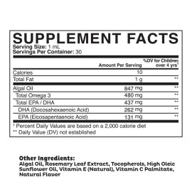 Clarity Prime Kids Super Omega with DHA + EPA | Omega 3 for Better Focus & Quality Sleep | Algae Oil Omega 3 Liquid (1 mL) | All Natural DHA Drops for Children | USA Made Supplement | (1 fl oz)