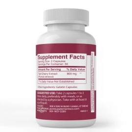 Tart Cherry Extract, 100 Capsules, 1000 mg Servings, from Natural Cherry Fruit, Non-GMO, Gluten-Free, 3rd Party Lab-Tested, Extra Strength Formula, No Fillers, Flavours, or Sweeteners, Made in USA