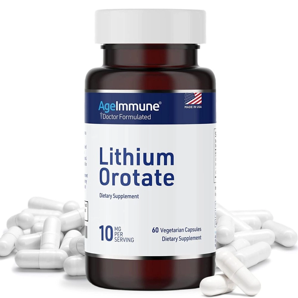 AgeImmune Lithium Orotate Supplement 10mg, 60 Vegetarian Capsules. Supports Memory and Emotional Wellness. Magnesium Stearate Free Supplements. (1)