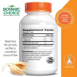 Botanic Choice Oat Fiber -Natural Oat Fiber Dietary Supplement to Support Digestive Health for Women and Men - 90 Tablets (1000 mg Each)