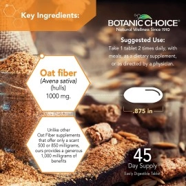 Botanic Choice Oat Fiber -Natural Oat Fiber Dietary Supplement to Support Digestive Health for Women and Men - 90 Tablets (1000 mg Each)