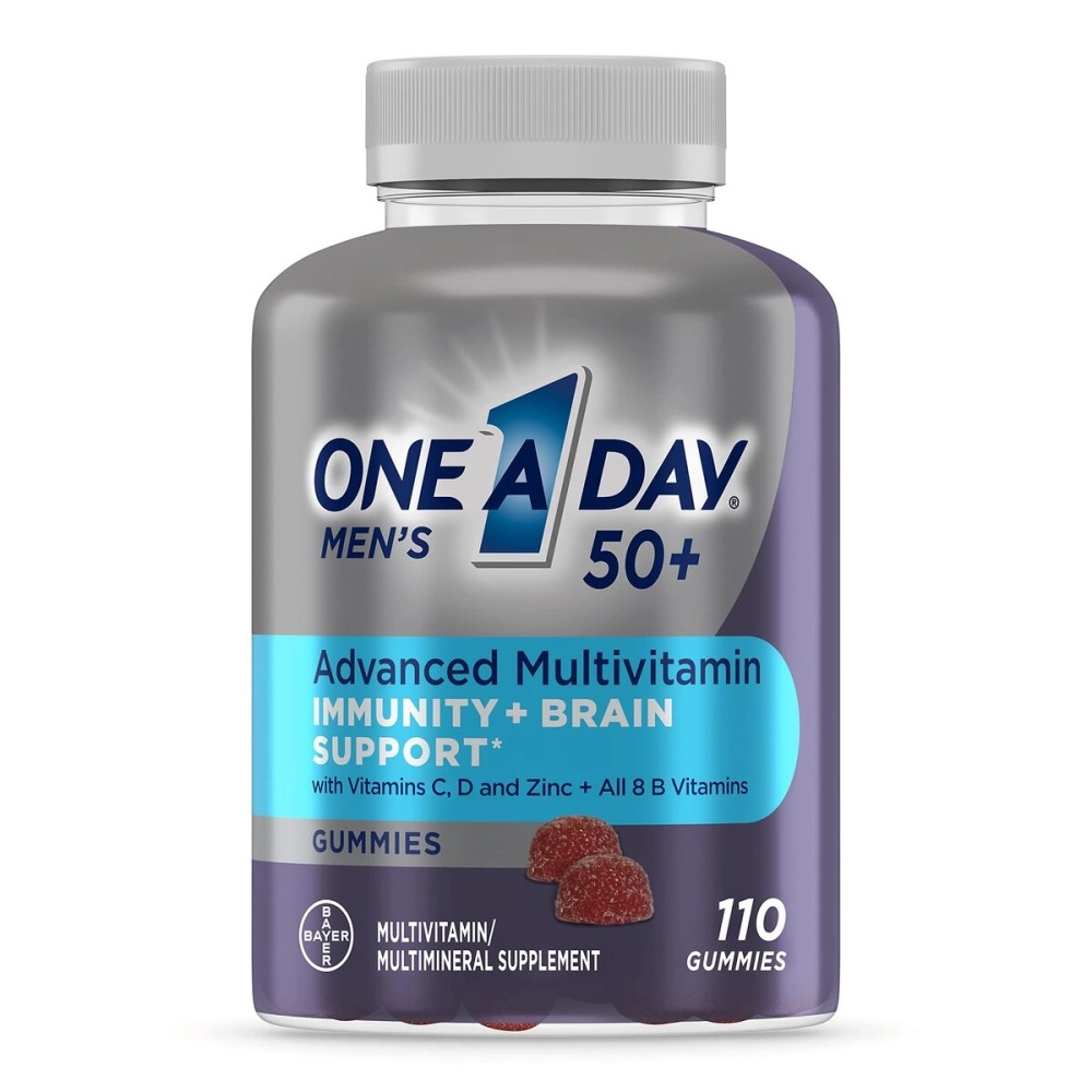 One A Day Mens 50+ Gummies Advanced Multivitamin with Brain Support, Super 8 B vitamin complex, 110 Count