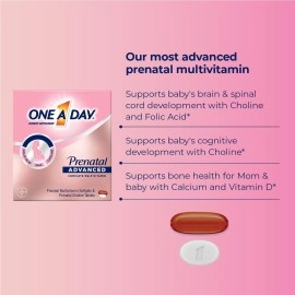One A Day Womens Prenatal Advanced Complete Multivitamin with Brain Support* with Choline, Folic Acid, Omega-3 DHA & Iron for Pre, During and Post Pregnancy, 30+30 Count (60 Count Total Set)