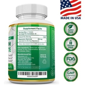 VibraxLabs Magnesium Glycinate Supplement, 400mg, for Men & Women, for Stress, Energy, Muscle Cramps, Joint Support, Chelated, High-Absorption, Non-Laxative, Gluten-Free