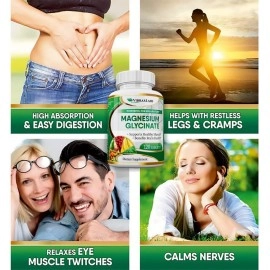 VibraxLabs Magnesium Glycinate Supplement, 400mg, for Men & Women, for Stress, Energy, Muscle Cramps, Joint Support, Chelated, High-Absorption, Non-Laxative, Gluten-Free