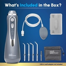 Waterpik Cordless Advanced 2.0 Water Flosser For Teeth, Gums, Braces, Dental Care With Travel Bag and 4 Tips, ADA Accepted, Rechargeable, Portable, and Waterproof, Gray WP-587, Packaging May Vary