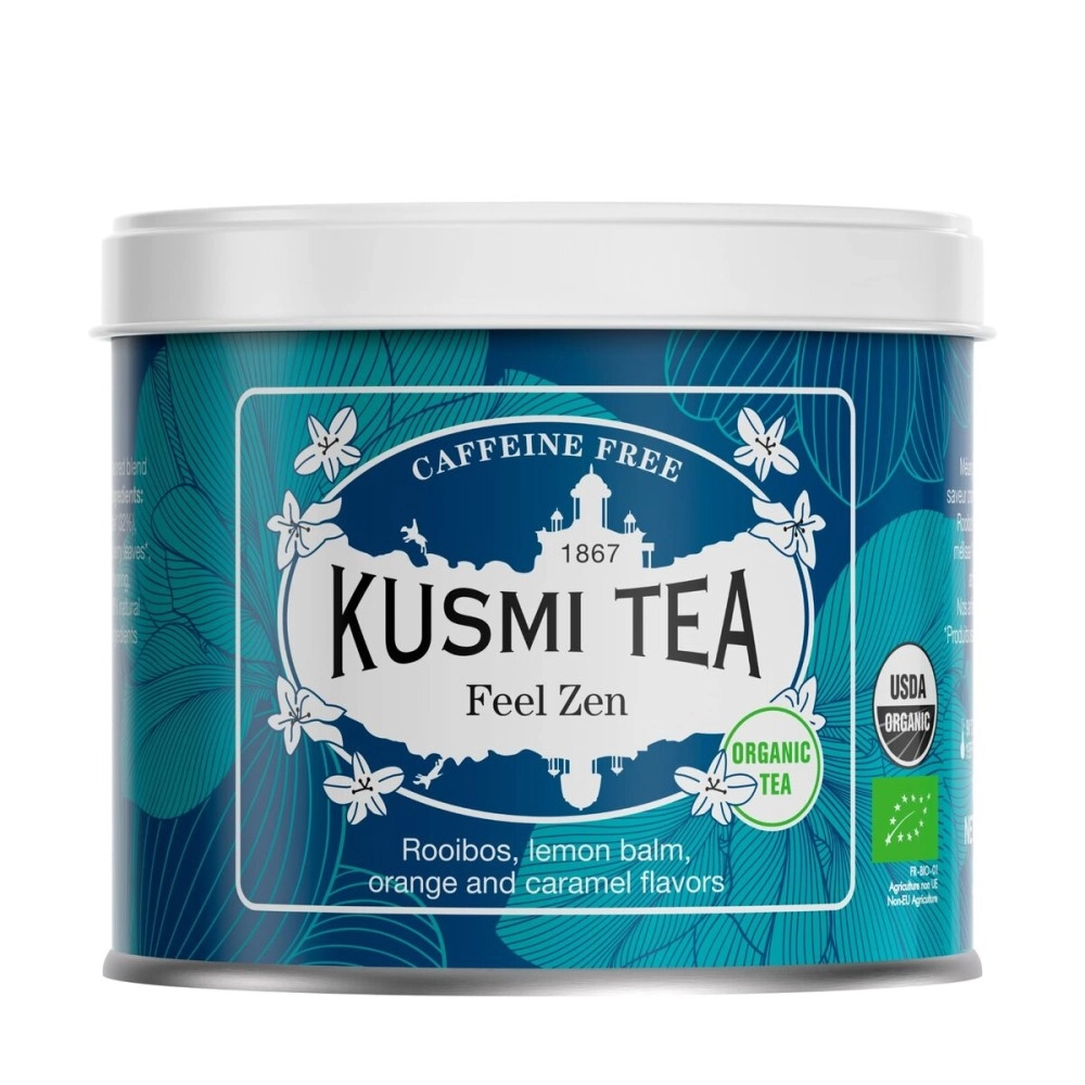 Kusmi Tea - Infusion Bio Feel Zen - Herbal mix and apple, orange-caramel aroma - organic rooibos infusion without theine, in bulk - 100g Metal Tin