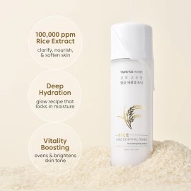 THANKYOU FARMER Rice Pure Essential Toner 200ml - Korean Rice Milky Toner, K-Beauty Skincare, Niacinamide, Vegan