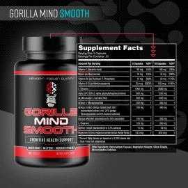 Gorilla Mind Smooth Nootropic Formula - Best Non-Stimulant Productivity Supplement/Memory  Focus  Mental Clarity  No Jitters / 90 Capsules