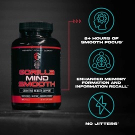 Gorilla Mind Smooth Nootropic Formula - Best Non-Stimulant Productivity Supplement/Memory  Focus  Mental Clarity  No Jitters / 90 Capsules