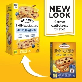 Nonni\'s THINaddictives Almond Thin Cookies - Lemon Blueberry Biscotti Italian Cookie Thin - Almond Cookie - Sweet Crunchy & Chewy - Biscotti Individually Wrapped Cookie - Kosher Coffee Cookie - 4.4 oz