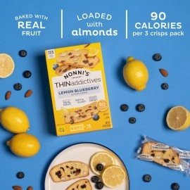 Nonni\'s THINaddictives Almond Thin Cookies - Lemon Blueberry Biscotti Italian Cookie Thin - Almond Cookie - Sweet Crunchy & Chewy - Biscotti Individually Wrapped Cookie - Kosher Coffee Cookie - 4.4 oz