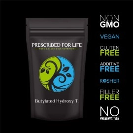Prescribed For Life BHT Powder | Powdered Butylated Hydroxytoluene for Food Preservation | Vegan, Gluten Free, Non GMO, Unbleached, Soy Free (4 oz / 113 g)