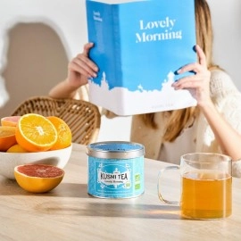 Kusmi Tea - Lovely Morning - Organic Mix of Green Tea, Mate, Lemon, Guarana, Grapefruit and Orange - Loose Tea - 100g Metal Tin - Approx 50 Cups Quantity