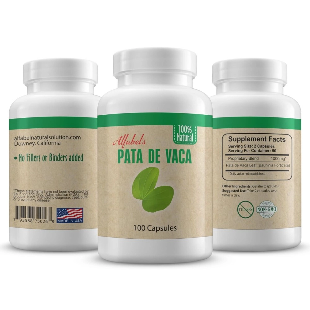 Alfabel Natural Solution Pata de Vaca herb - Cow\'s Foot Leaves - 100 Capsules - No Fillers