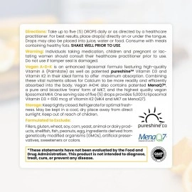 Pure TheraPro Rx Vegan A-D-K Drops-6 Mon Supply-Vitamin A(Palmitate & Betacarotene),Liposomal Vitamin D3(as vegan cholecalciferol),Liposomal Vitamin K2(MK-4 & MK-7)Supports Immunity & Bone Health-20mL