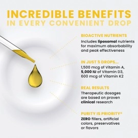 Pure TheraPro Rx Vegan A-D-K Drops-6 Mon Supply-Vitamin A(Palmitate & Betacarotene),Liposomal Vitamin D3(as vegan cholecalciferol),Liposomal Vitamin K2(MK-4 & MK-7)Supports Immunity & Bone Health-20mL