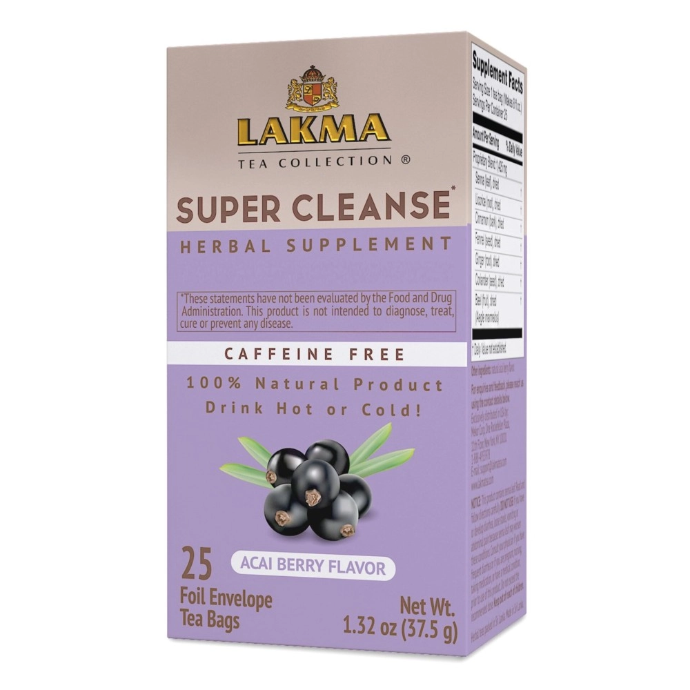 HYLEYS Lakma Super Cleanse Tea Acai Berry Flavor - 25 Tea Bags (Caffeine Free, Gmo Free, Gluten Free, Dairy Free, Sugar Free & 100% Natural, Decaf)