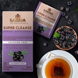 HYLEYS Lakma Super Cleanse Tea Acai Berry Flavor - 25 Tea Bags (Caffeine Free, Gmo Free, Gluten Free, Dairy Free, Sugar Free & 100% Natural, Decaf)