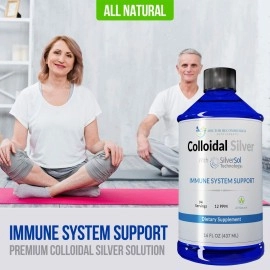 Colloidal Silver Liquid - 12 PPM Premium Silver Solution, 60 MCG Per Serving, All Natural, Vegan Immune System Support, Ionic Silver Water Daily Mineral Supplement 16 Fl oz, 96 Servings