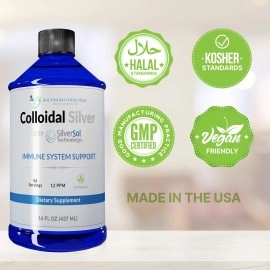 Colloidal Silver Liquid - 12 PPM Premium Silver Solution, 60 MCG Per Serving, All Natural, Vegan Immune System Support, Ionic Silver Water Daily Mineral Supplement 16 Fl oz, 96 Servings