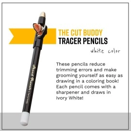 The Cut Buddy White Face Tracer Pencil 4 Pack | Outline Beard Before Trimming | Haircut and Beard Pencil with Sharpener | For Men\'s Facial Hair Shaping Tools, Stencils, Guides, Trimmer, Shaver, Razors