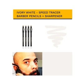 The Cut Buddy White Face Tracer Pencil 4 Pack | Outline Beard Before Trimming | Haircut and Beard Pencil with Sharpener | For Men\'s Facial Hair Shaping Tools, Stencils, Guides, Trimmer, Shaver, Razors