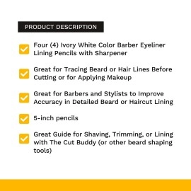 The Cut Buddy White Face Tracer Pencil 4 Pack | Outline Beard Before Trimming | Haircut and Beard Pencil with Sharpener | For Men\'s Facial Hair Shaping Tools, Stencils, Guides, Trimmer, Shaver, Razors
