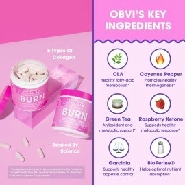 Obvi Collagen Burn, Collagenic Fat Burner, Thermogenic Fat Burner for Weight Loss, Weight Management, Boost Energy and Focus, Youthful Skin and Hair (30 Servings,120 Capsules)
