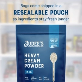 Judee\'s Gluten Free Heavy Cream Powder - 1.5lb (24oz) Resealable Pouch | 100% Non-GMO, Keto-Friendly, Preservative-Free, Gluten-Free & Nut-Free | Healthy Coffee Creamer | Made in the USA