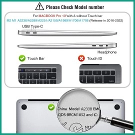 EooCoo Case Compatible with MacBook Pro 13 inch M2 2024 2023 2022-2016 Release M1 A2338 A2289 A2251 A2159 A1989 A1706 A1708 Protective Hard Case with Keyboard Cover, Screen ProtectorCrystal Clear