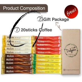 LENUE Korean 3 in 1 Instant Coffee Variety Sample Packets with Gift Box Set, Camping Essentials, Maxim Instant Coffee Mix Combination 20 Sticks